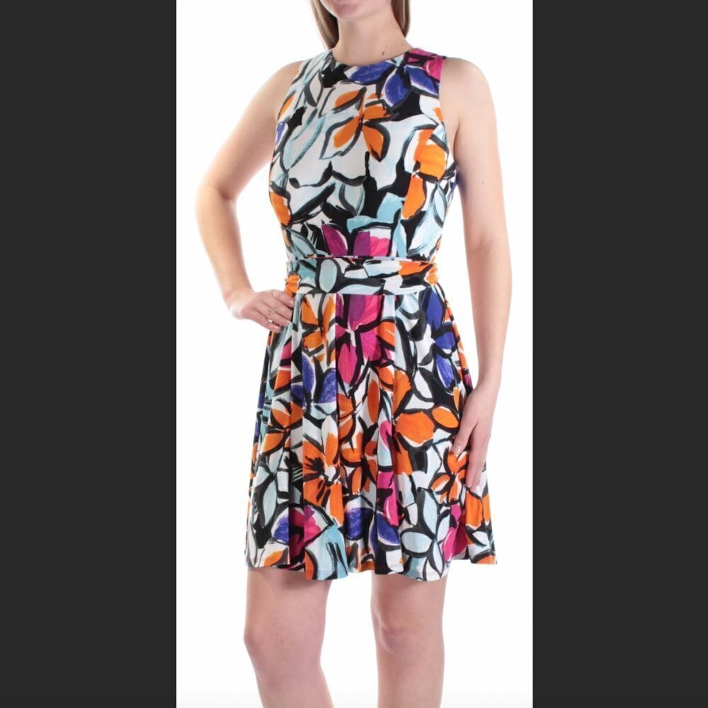 LAUREN RALPH LAUREN Orange Pink Floral Print Sleeveless Fit & Flare Summer Dress